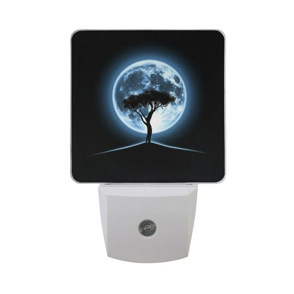Tree and Moon Night Light 2 Pack LED Nightlight Plug into Wall Dusk to Dawn Sensor Soft White