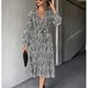 thumbnail image 3 of Vestido de manga larga con cuello en V cruzado y cintura con lazo, vestido informal estampado de longitud media para citas diarias en el trabajo en otoño, 3 of 7