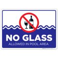 thumbnail image 1 of No Glass Allowed in Pool Area Sign, Pool Sign, 10x14 Aluminum, 1 of 8