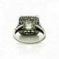 thumbnail image 2 of Bezel Set Emerald Cut Diamond Engagement Ring, Baguette Cut Green Emerald Double Halo Diamond Ring, Solitaire With Accents Diamond Ring, Filigree Ring, 14K White Gold Plated, 2.3 Ct Simulated Diamond, 2 of 4