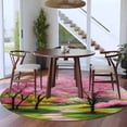 thumbnail image 3 of Nature Pink Green Round Area Rug 5Ft Washable Circle Rugs for Living Room Bedroom, Spring Country Oil Painting Flower Tree Non-Slip Carpet Floor Mats Indoor Outdoor Carpet Runner Aesthetic Home Decor, 3 of 8