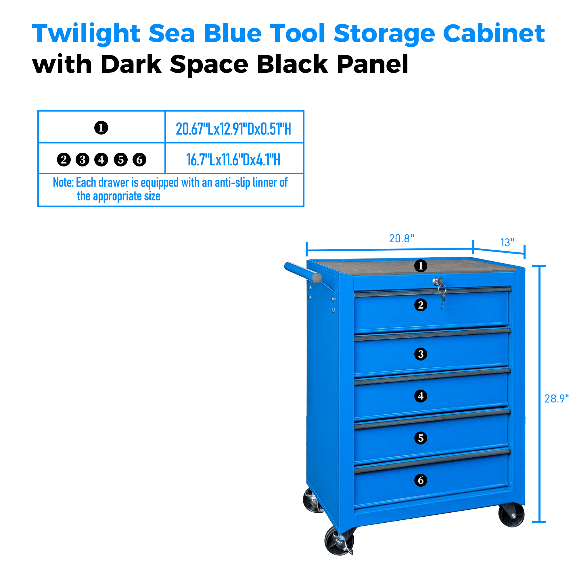 Rolling Metal Tool Chest,20 Inch 5-Drawer Tool Storage Cabinet with Lockable Casters & Steel Top Work Surface, Removable Tool Box, Mobile Tool Cart Organizer for Garage Workshop,Blue