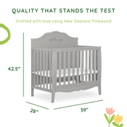 SweetPea Baby Rose 4-in-1 Convertible Mini Crib in White, JPMA Certified Baby Crib, Non-Toxic Finish, New Zealand Pinewood, with 3 Mattress Height Settings Crib White