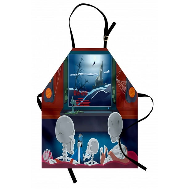 Movie Theater Apron Family of Skeletons Sitting on a Sofa and Watching