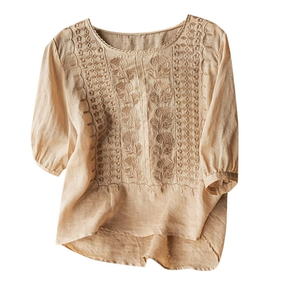 Women's Hollow Out Linen Short Sleeve T-Shirt Breathable Solid Color Casual Comfortable Summer Top Tee