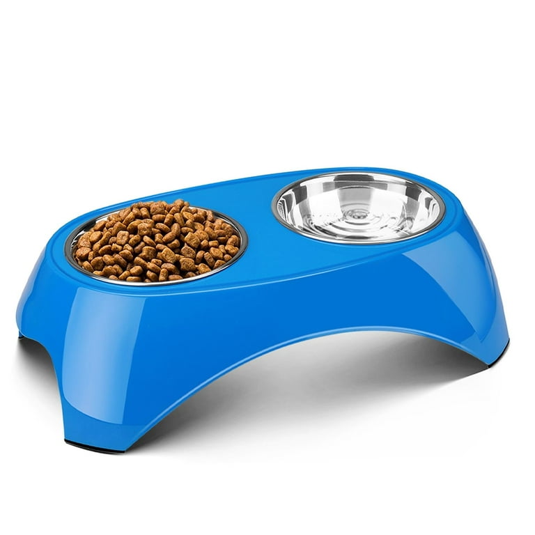 Pet Feeder Bowls Double Stainless Steel (Set of 2) - Removable Raised  Feeding Station Tray Dog Puppies Animal Food Water Holder Container Dish  Table Dinner Set with Elevated Stand (Blue) 