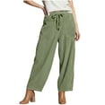 thumbnail image 2 of Women's Corduroy Pants Drawstring Elastic Waist Baggy Wide Leg Trousers Pull On Fall Winter Harem Outfit with Pockets (XL, Green), 2 of 8