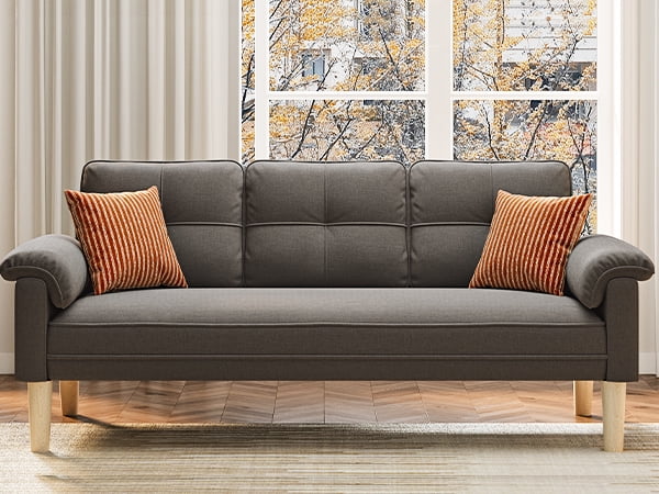 Aiho 69" Sofa Couch for Living Room | 3-Seater with Padded Arms, Solid Wood Legs, Easy Setup |Dark Gray