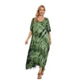 thumbnail image 3 of Beautybatik Green Women Hippie Tie Dye Caftan Kaftan Loungewear Maxi Plus Size Long Dress 3X, 3 of 6