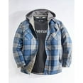 thumbnail image 3 of Venado Men's Quilt Lined Flannel Shirt Jacket with Hood - Reflective Winter Coat for Men (Vintage Blue, Large), 3 of 4