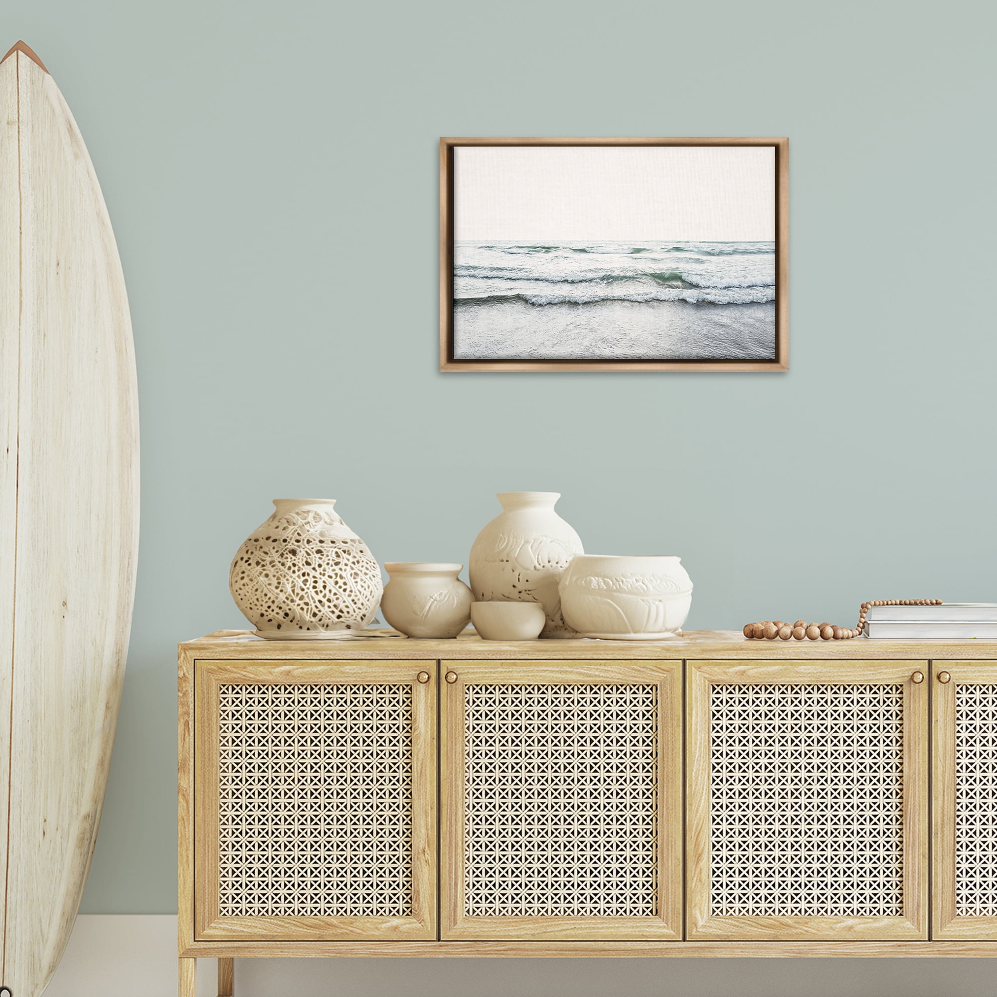 Stupell Industries Rolling Tide Waves Nautical & Beach Photography Brown Floater Framed Canvas Art Print Wall Art, 25 x 17