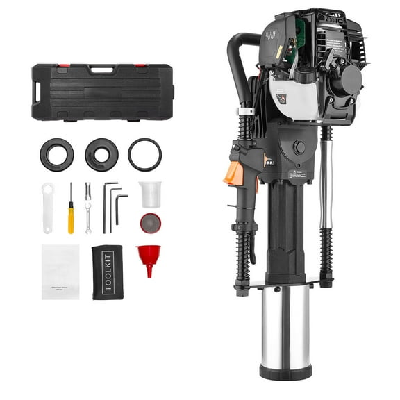 KFFKFF Gas-Powered T Post Driver, 37.7cc 4-Stroke Engine with 3 Piling Sleeves, Vibration-Reducing Handle, Durable Fence Post Installer for Farms, Orchards, Landscaping, and Road Projects