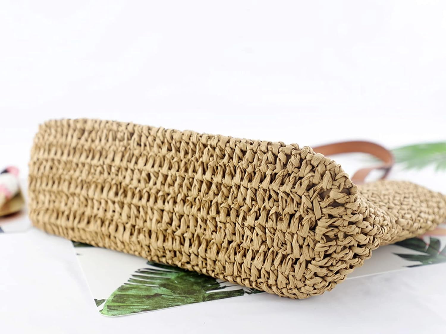 CoCoMangos Straw Bag for Women Woven Beach Structured Tote Handmade Crochet Carteras De Mujer Summer Shoulder Bohemian Pom Travel