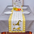 thumbnail image 4 of Table Runner Dresser Scarves 108 Inch Long, Farm Cute Gnome with Honey Bees Linen Dining Table Runners Yellow Grid and Rustic Wood Grain Tabletop Scarf for Wedding Holiday Party Kitchen, 4 of 7