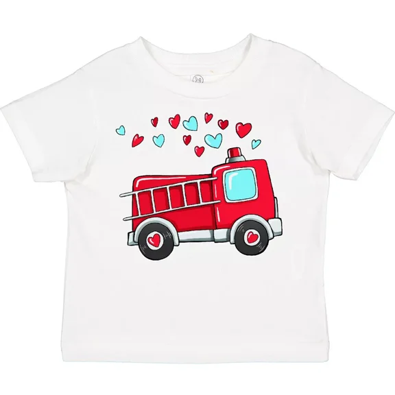 Valentine Fire Truck With Hearts Toddler T-Shirt Valentines Kids Cute Baby Clothing, Cute Baby Shirt, TODDLER SHORT SLEEVE TEE BELLA CANVAS 3001T