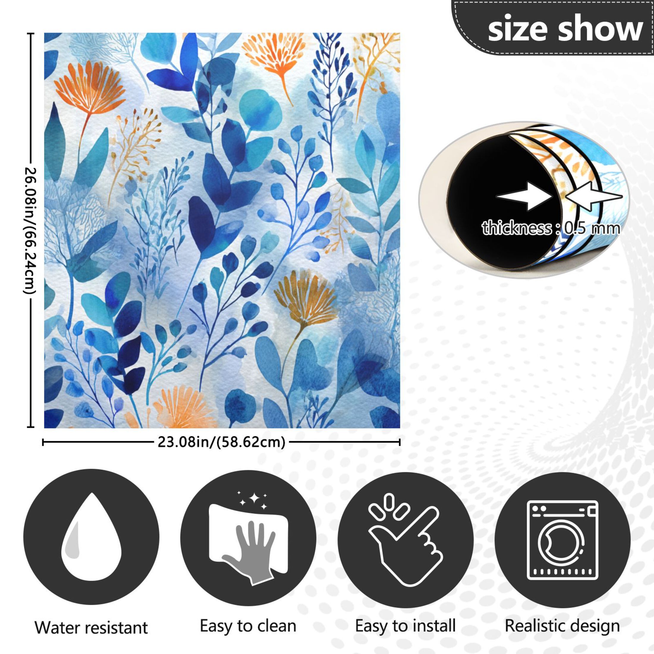 Dishwasher Magnetic Sticker 23x26 Inch Refrigerator Magnetic Sticker Washing Machine Magnetic Sticker Kitchen Panel Magnetic Sticker Home Decor Beautiful Watercolor Blue Leaves