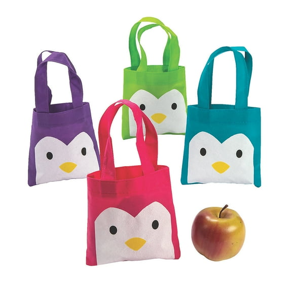 Fun Express Penguin Party Favor Tote Bags 6 Inch, 12 Count