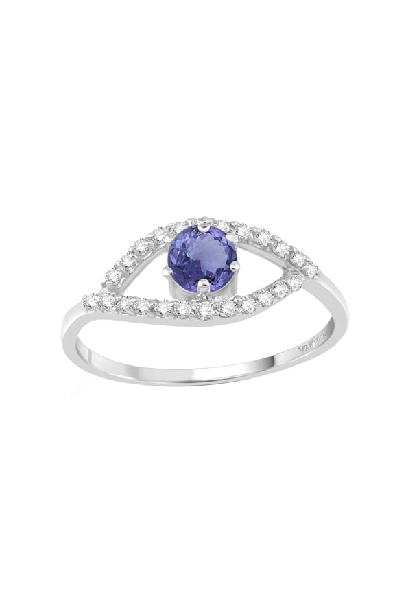 Sterling Silver with Natural Tanzanite and White Zircon Evil Eye Ring