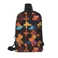 thumbnail image 3 of Chest Bag Dual Pocket 11.8×7.7×2.4in Waterproof Double-Pocket Large Capacity With No Inner Pouch Pockets And Double Drawstrings Saddlebrown Colorful Houndstooth Hand-Drawn Sketch_1, 3 of 8