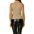 thumbnail image 3 of INSPIRE CHIC Women's Mesh Panel Dots Long Sleeve Button Front Half Placket Shirt XL Khaki, 3 of 5