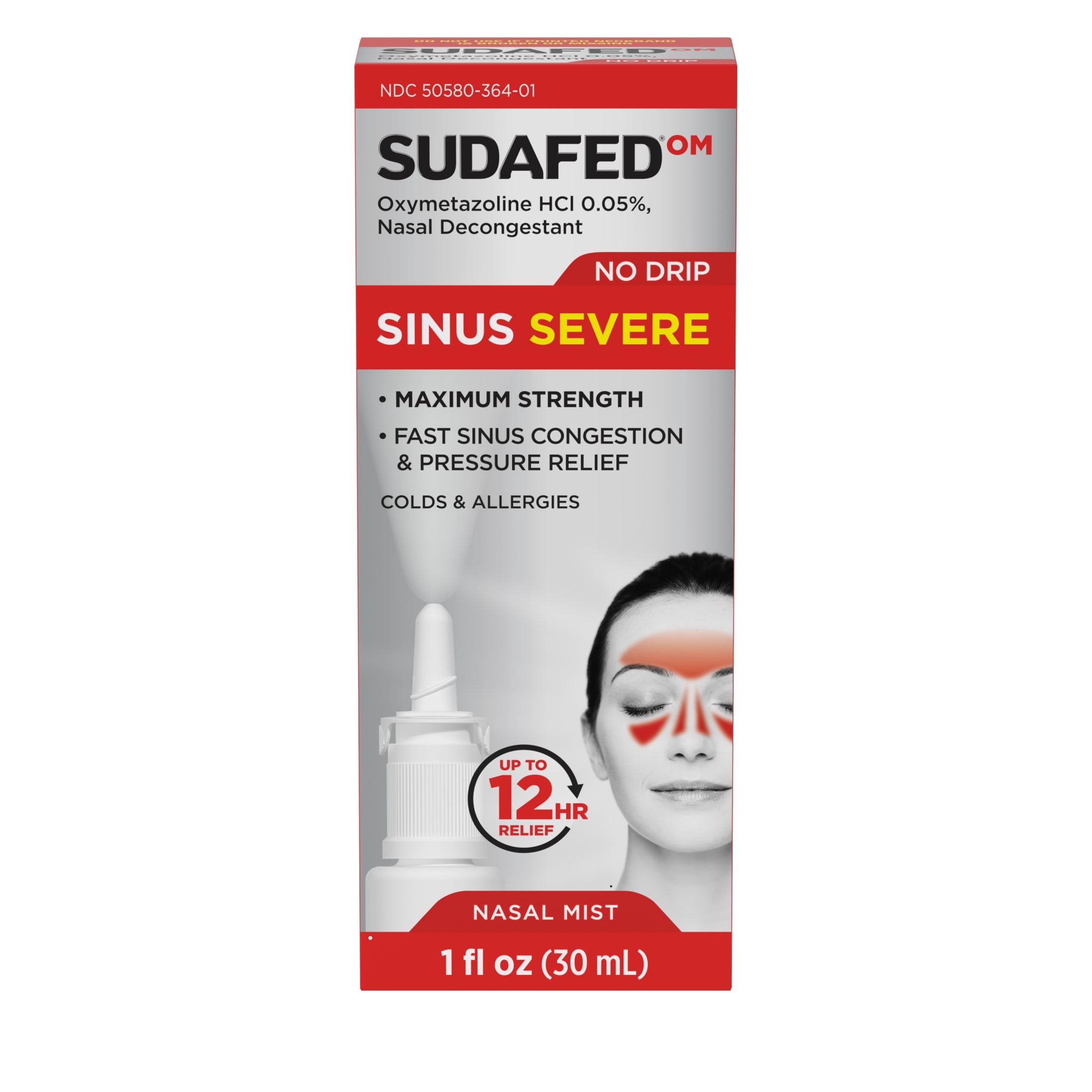 Sudafed OM Sinus Severe No Drip Nasal Spray, Max Strength Decongestant, Oxymetazoline HCl, 1 fl oz