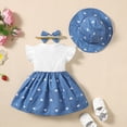 thumbnail image 3 of 18 Months Baby Girls Dress 24 Months Girls Short Sleeve Dress Heart Print Toddler Girls Flying Sleeve Summer Dress with Headband Hat Blue, 3 of 9