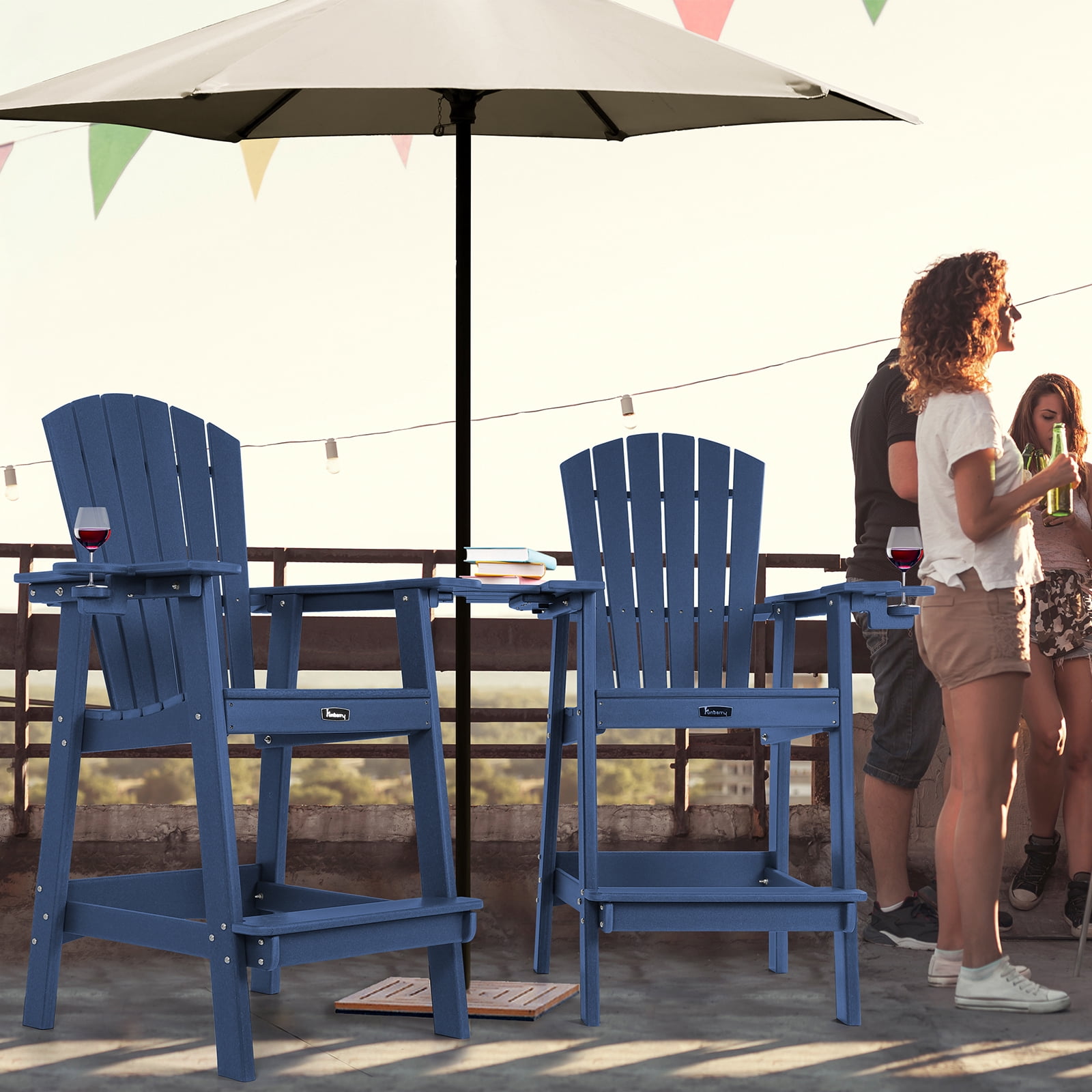FUNBERRY Tall Adirondack Chairs Set of 2 with Removable Connecting Table, All Weather High Top Balcony Chair with Cup Holders