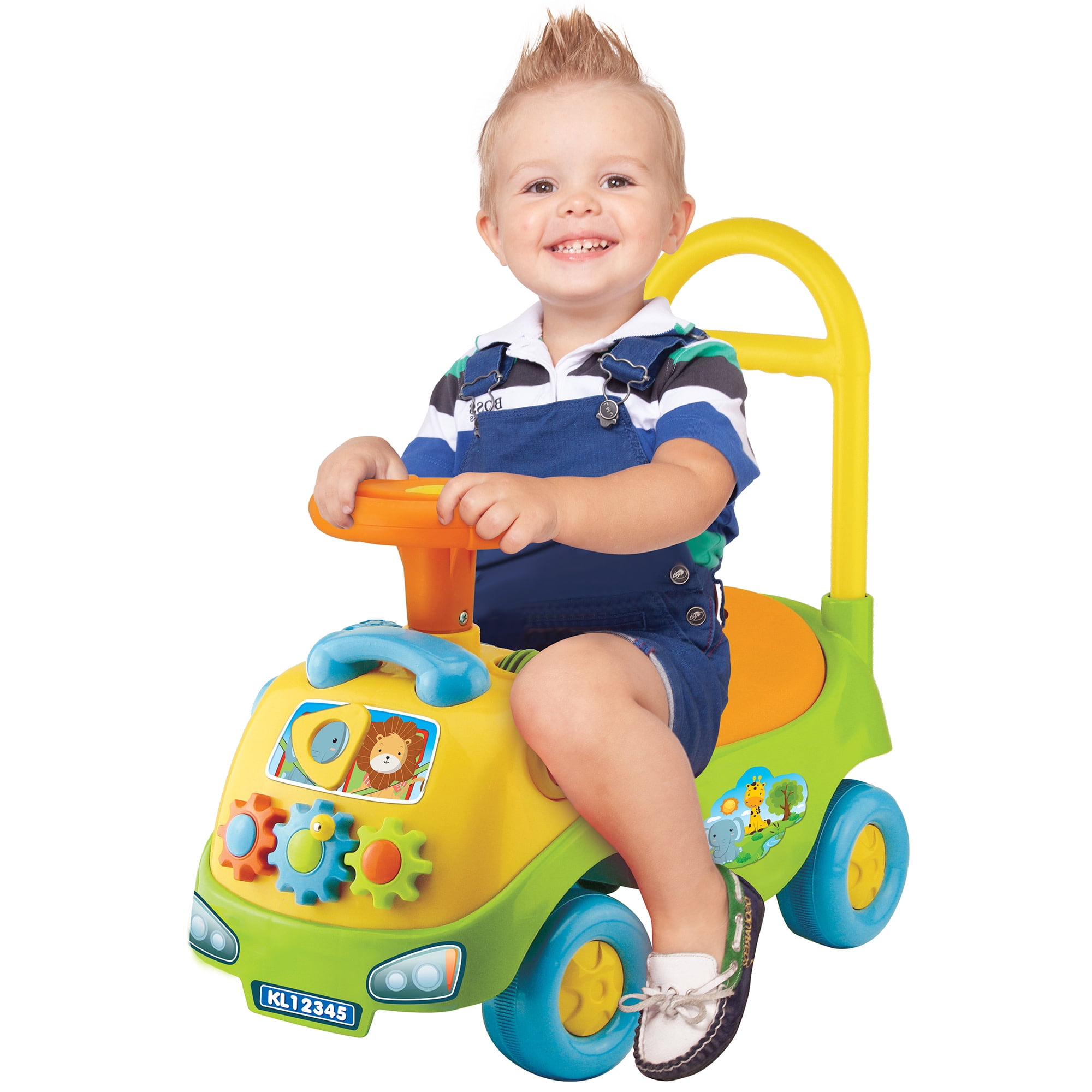 Kiddieland: My First Funtime Ride-On - Safari Animals - Lights & Sounds Foot-To-Floor Vehicle, Interactive Dashboard, Seat Storage, Toddlers 12-36mo