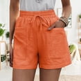 thumbnail image 2 of Pantalones cortos con cordón para mujer, cintura alta, informales, sueltos, pierna ancha, pantalones cortos con cordones y bolsillos para verano, naranja, L, 2 of 6