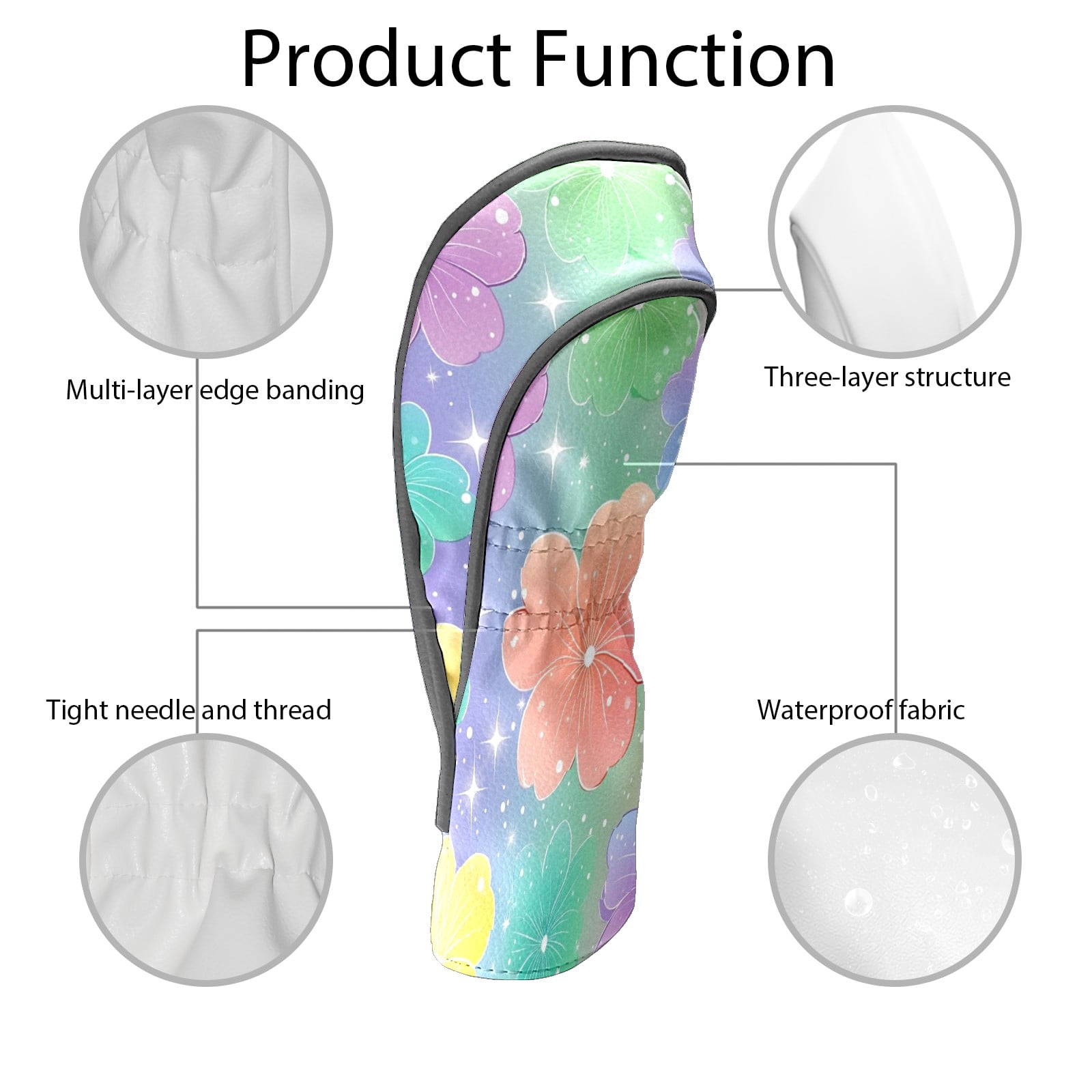 Golf Head Covers Cute Pastel Flowers Design for Driver, Wood & Hybrid, Premium Waterproof PU Leather with Plush Lining, Soft Floral Golf Gifts