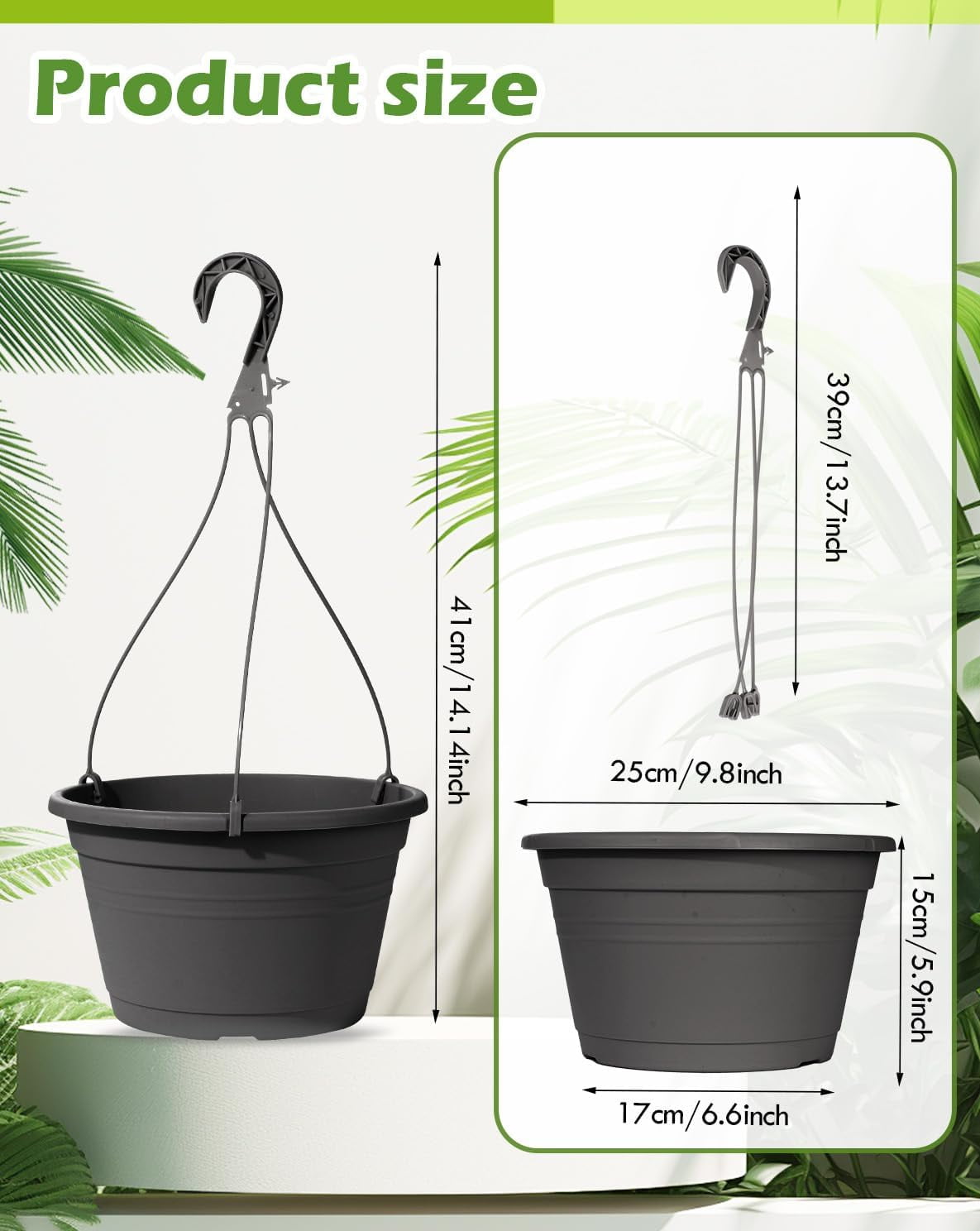 FENLEI 4-Pack Plastic Hanging Planters with Drain Trays and Hooks, Indoor Outdoor Flower Pots for Garden, Balcony & Patio Ornament