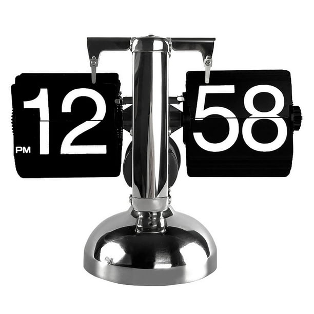 Reloj digital abatible hacia abajo, retro, minimalista, de un solo pie, mecánico, automático, reloj de escritorio para el hogar, sala de estar, color negro
