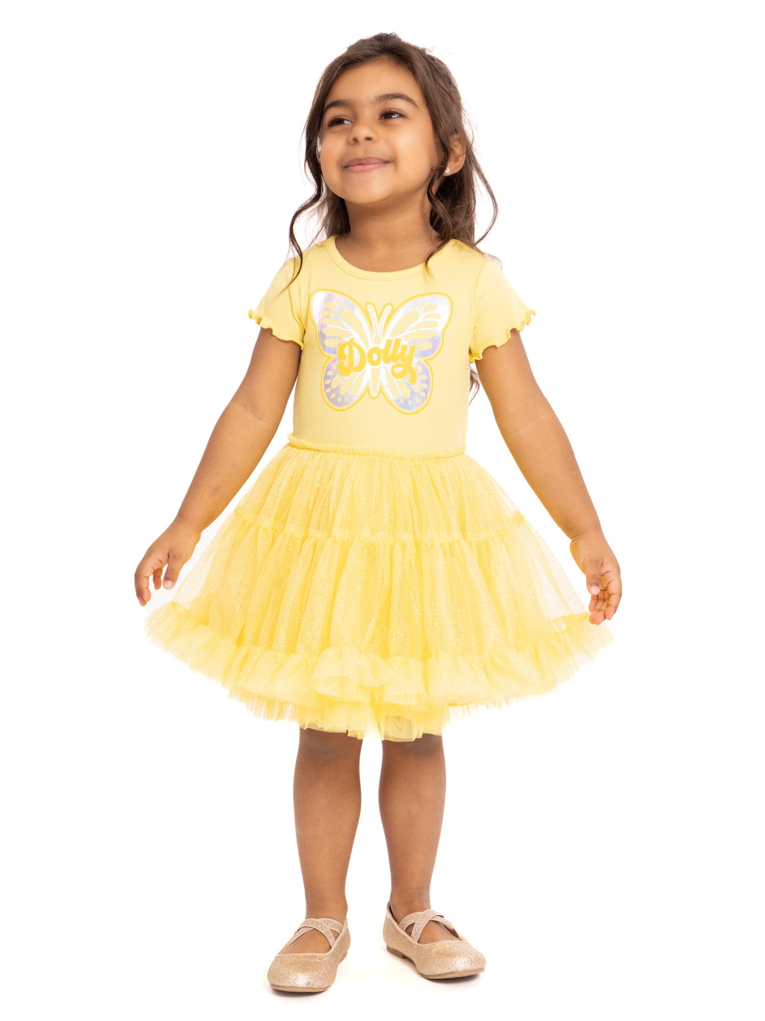 Dolly Parton Toddler Girls Graphic Tutu Dress with Short Sleeves, Sizes 12M-5T