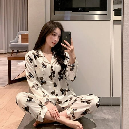

QWZNDZGR Winter Silk Satin Couples Pajamas For Men Women Long sleeve Sleepwear Sleep Tops Men s Pjs Couple Home Clothes Suits Pajama Sets