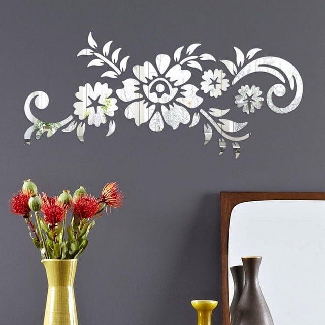 Pegatinas de pared de espejo 3D acrílico con diseño de flores de ratán, decoración del hogar a la moda, bricolaje, decoración de interiores, calcomanías de espejo, oro y plata