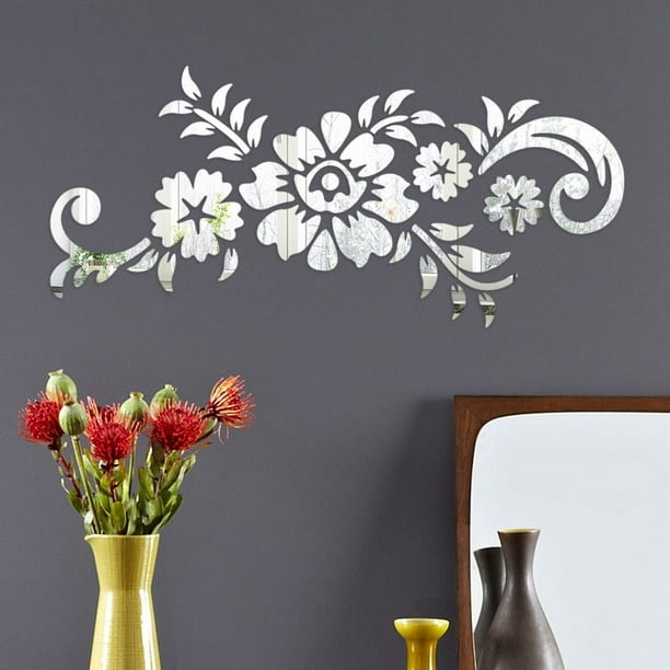 Pegatinas de pared de espejo 3D acrílico con diseño de flores de ratán, decoración del hogar a la moda, bricolaje, decoración de interiores, calcomanías de espejo, oro y plata