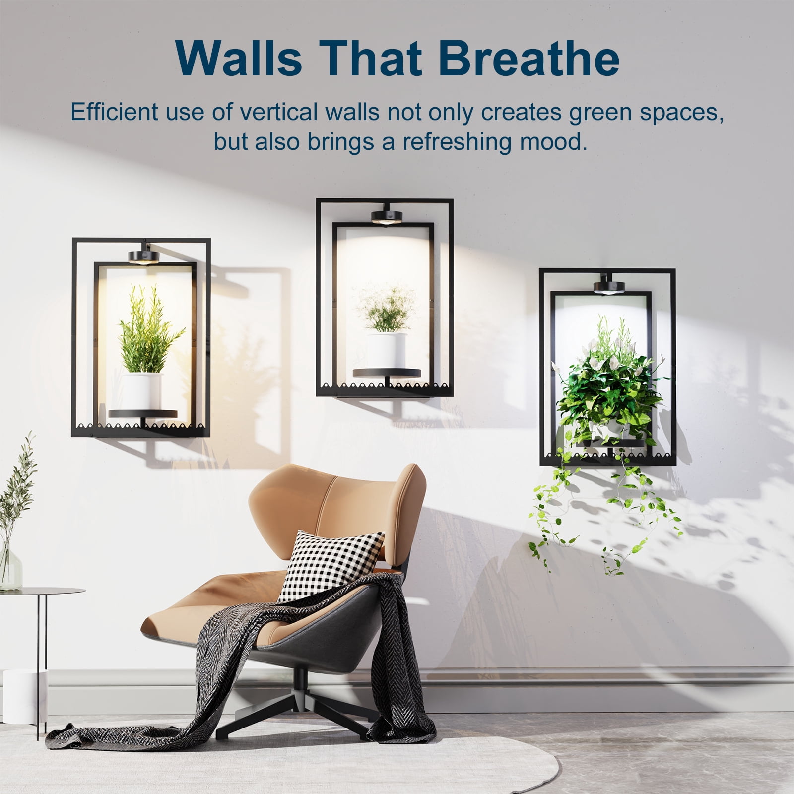 Wall Plant Holder, Indoor Plants Holders with Remote Grow Lights, Plant Shelves Hanging Planters, Framed Plants Holder for Living Room, 2 Pack
