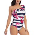 thumbnail image 3 of Gukieu Pink Flamingos Print One-shoulder Ruffled One-piece Swimsuit with Removable Chest Pads and Tummy-control Swimsuit for Women-Small, 3 of 6
