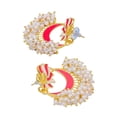 thumbnail image 2 of Crunchy Fashion Bollywood Jewellery Traditional Ethnic Bridal Bride Wedding Bridesmaid Gold-Plated Red Peacock Chandbali White Pearl Dangler Earrings, 2 of 3