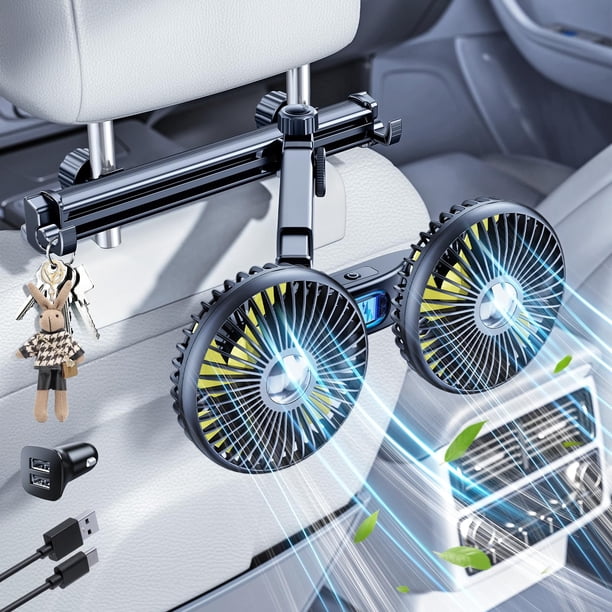 Ventilador para auto xuenair de doble cabezal con batería para niños en el asiento trasero