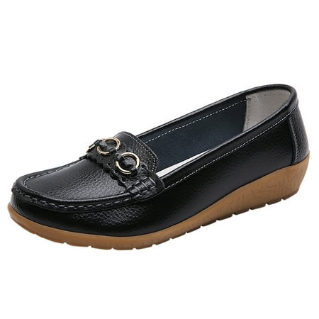 PLLFRLRT Loafers for Women 2024 Penny Loafers Flats Shoes Slip-Ons Comfort Dressy Work Shoes Soft Comfortable Wide Business Loafers Shoes(Black 8.5)
