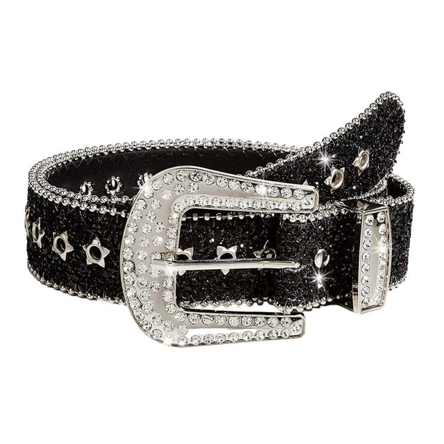 Cinturón de Diamantes de Imitación, Cinturón de Cintura con Hebilla Ostentosa, Cinturón con Ojales de Moda , Cinturón de Cuero PU para Pantalon Negro