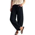 thumbnail image 2 of Womens Wide Leg Barrel Pants Palazzo Casual Flowy Beach Cropped Harem Pants Summer 2026 Casual Drawstring Capris (Black,L), 2 of 5