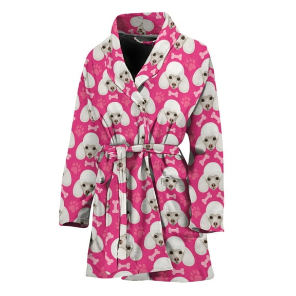 Cute Poodle Pattern Women Bathrobe One Size Univeral Fits, Dog Pet Lover Fashion Lightweight Plush Fleece Long Robe For Women