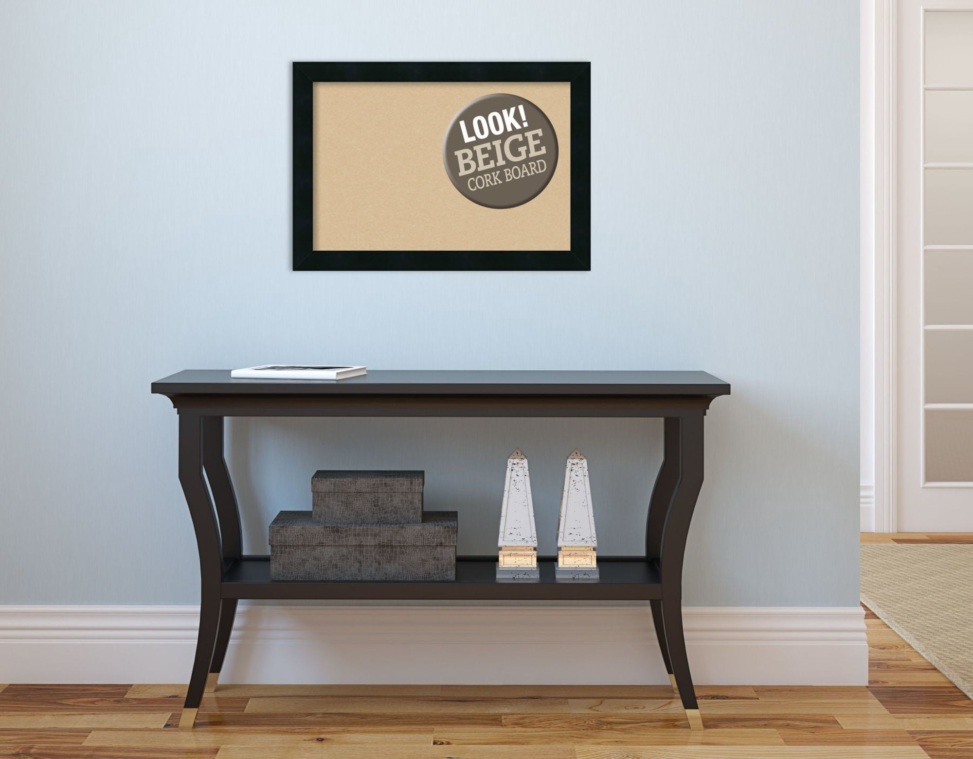 Amanti Art Black Cork Board Wood Framed Mezzanotte Black Bulletin Board 20 in. x 14 in.