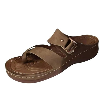 

HGWXX7 Womens Summer Large Mize Metal Buckle Stitching Wedge Sandals And Slippers Shoes For Women Yellow 39