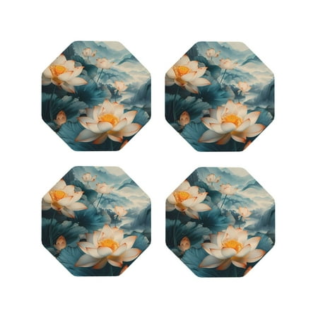 

Yiaed Mountain Lotus Serenity Print Leather Coasters for Drinks - Cup Coasters Coffee Table Kitchen Table Bar Home & Office Gifts Handmade Drink Coasters-Octagon