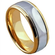 Tungsten Wedding Band Ring 8mm Men's Engagement Silver with Gold Dome Edges Comfort Fit