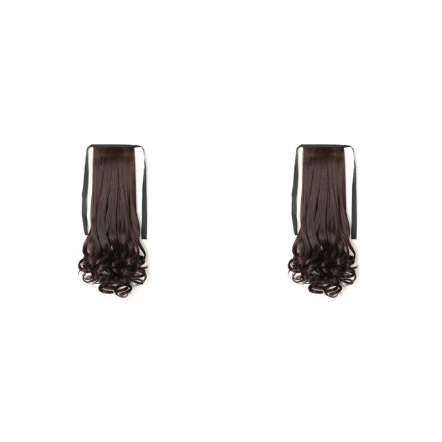 Jumpingount Extensión de peluca de cola de caballo, pelucas realistas de fibra larga de alta temperatura, peluquín ligero Invisible sin costuras Marron oscuro 48 cm largo 2piezas