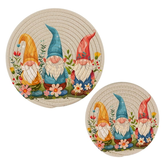 Cute Gnomes with Plants Pot Holders Set Trivets Hot Pads Cotton Mats for Cooking